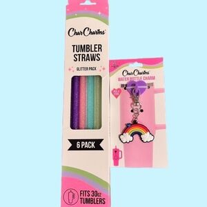 🆕- Set of 2 Char Charms Tumbler Straws & Rainbow Water Bottle Charm.
